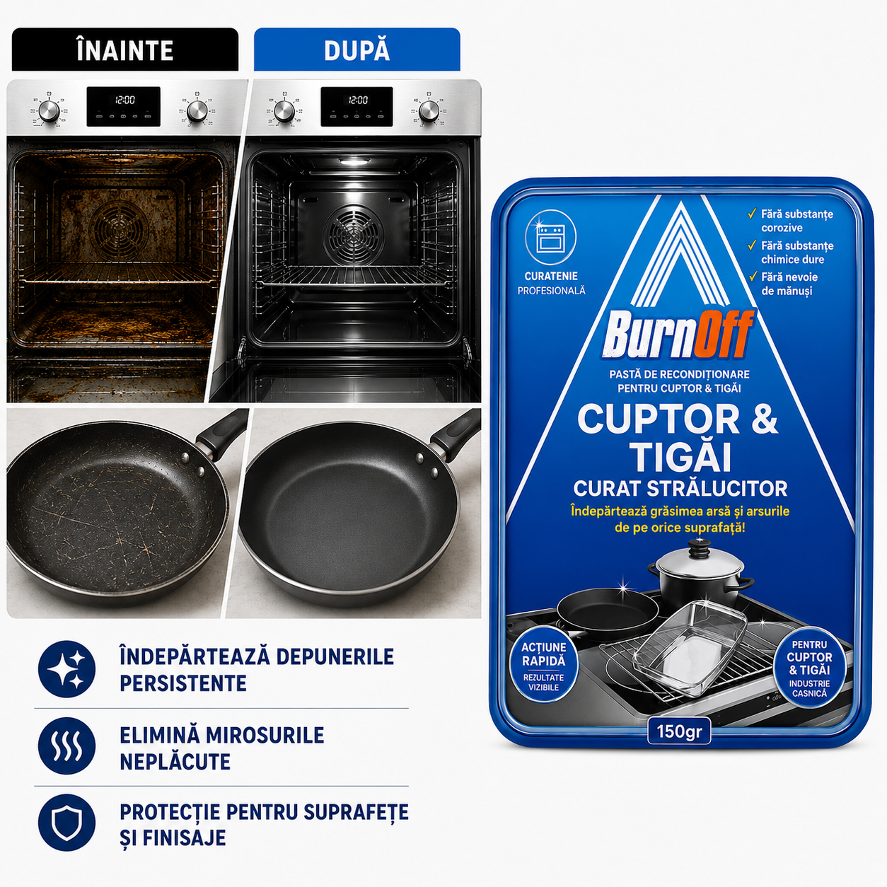 BurnOff™ - Pasta Profesională de Recondiționat Tigăi și Cuptoare