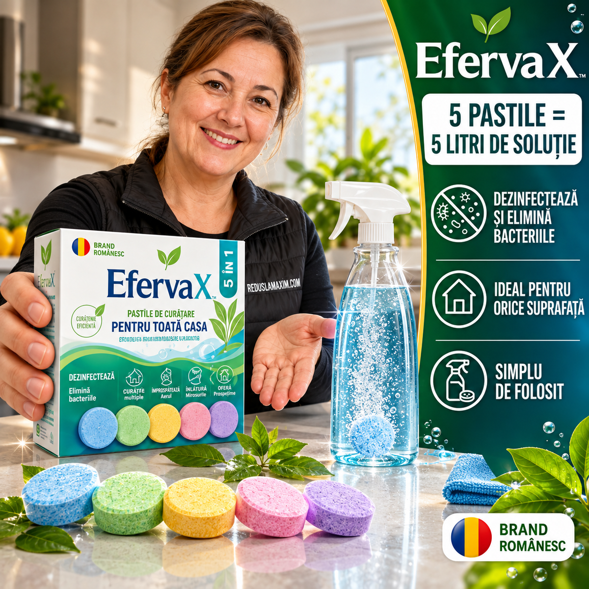 EfervaX™ - 5 pastile de curățat = 5 litri de soluție pentru toată casa