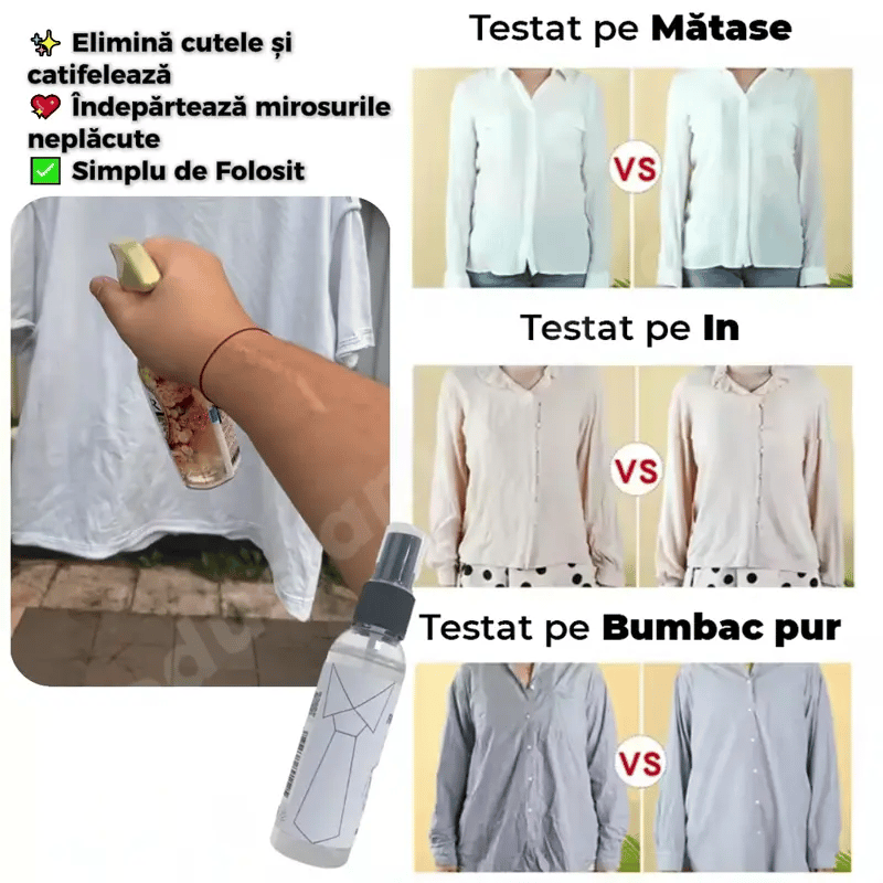 Sprayul care netezeste cutele de pe materialele textile - TextilGO™