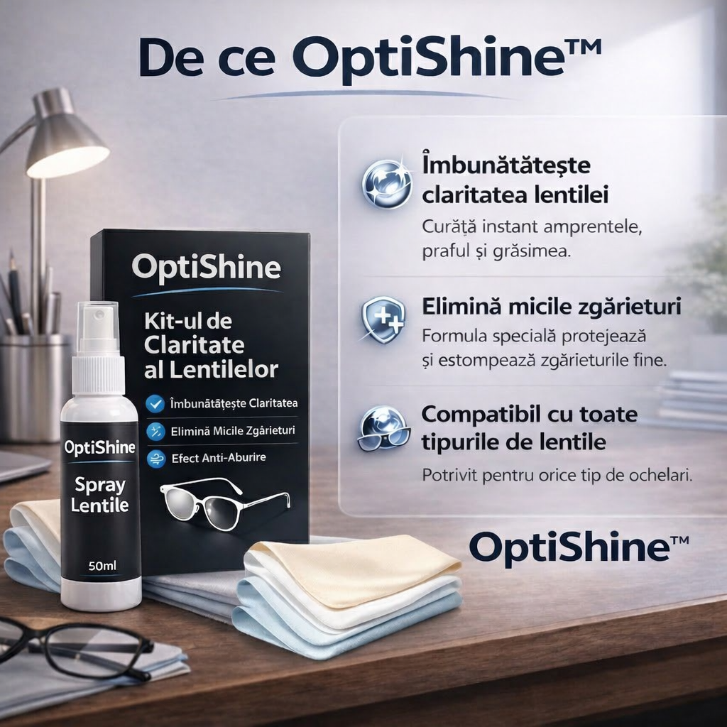OptiShine™ – Sprayul de recondiționare al lentilelor | 2 LAVETE MICROFIBRĂ CADOU